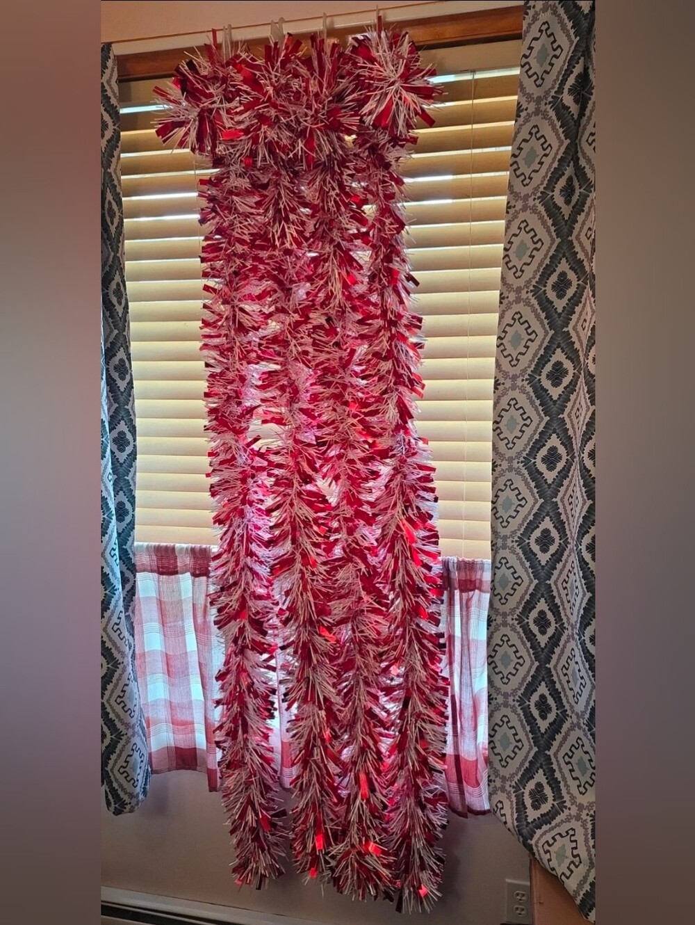 Christmas Tinsel Garland Red & White Snowblush 68 Inches Long, Set of 4 New